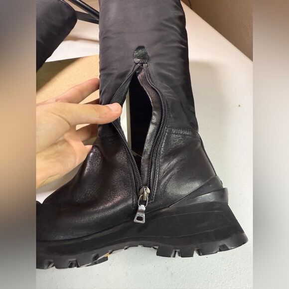 PRADA boots knee high 36.5 US 6.5 black leather nylon - Picture 13 of 16
